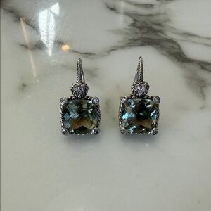 Judith Ripka Sterling silver, quartz and CZ cushion-cut drop earrings